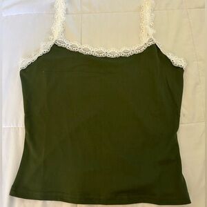 Green with white lace crop top